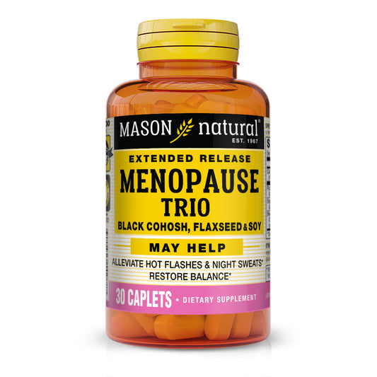 Menopause Trio: Cohosh Negro, Linaza y Soja (Liberación Prolongada) 30 Capsulas - Menopause Trio: Black Cohosh, Flaxseed & Soy (Extended Release)30 Caplets